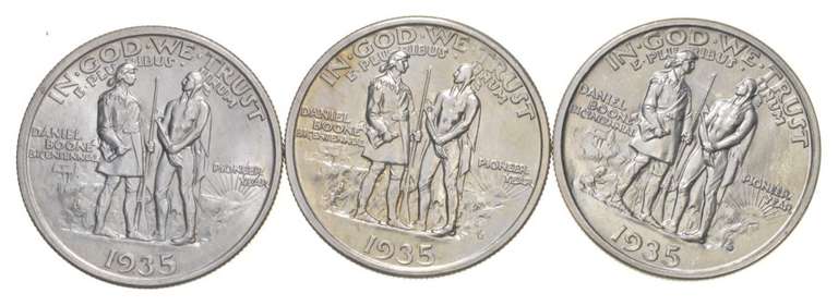 (3) 1935-P/D/S Daniel Boone Commemorative Half Dollars - All 3 Mints!