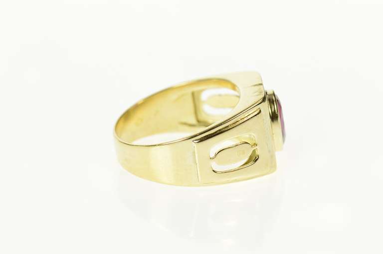 14K Yellow Gold Art Deco Oval Syn. Ruby Squared Statement Ring