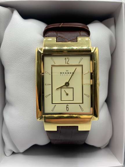 Skagen Denmark Unisex Stainless Steel Quartz Watch Leather Band