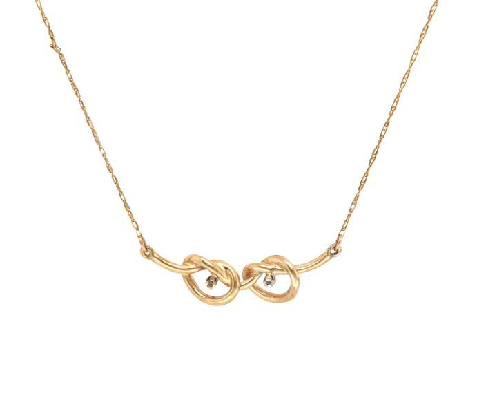 Fantastic 14kt YG Double Knot Diamond Accented Necklace