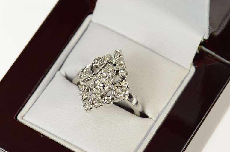 10K White Gold Ornate Filigree Diamond Elaborate Statement Ring