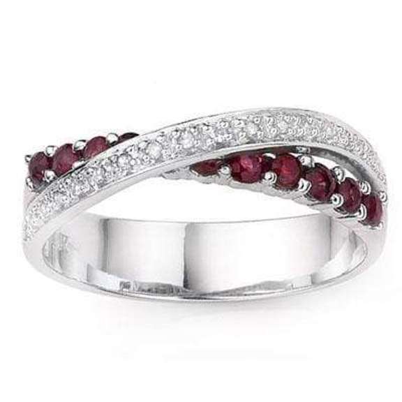 1/2 CT RUBY & DIAMOND STERLING SILVER BAND RING