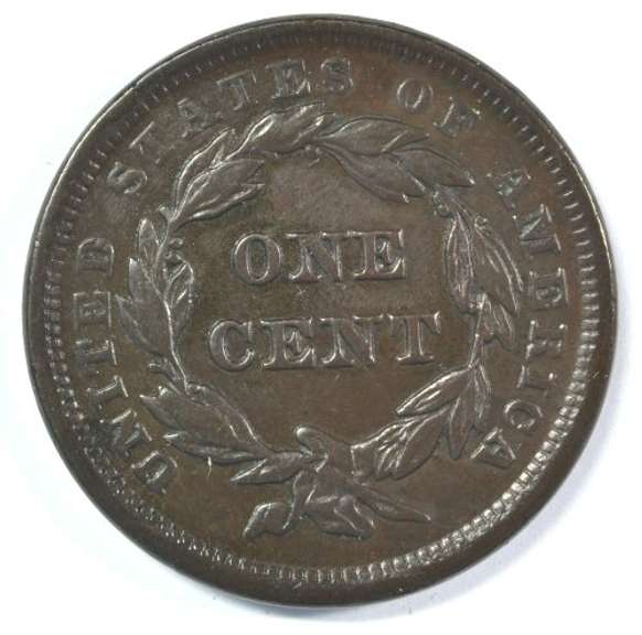 Scarce 1843 'Petite Head' Braided Hair Large Cent in AU+