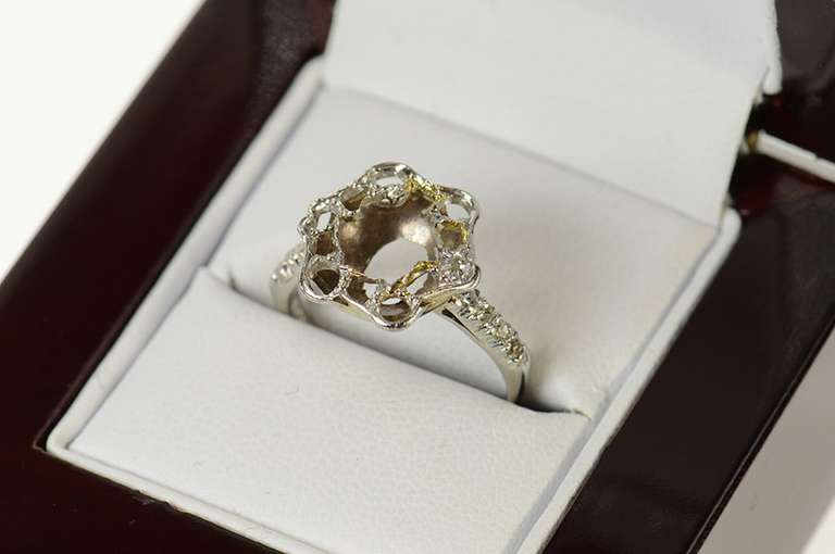 Platinum Victorian Diamond Scalloped Engagement Setting Ring