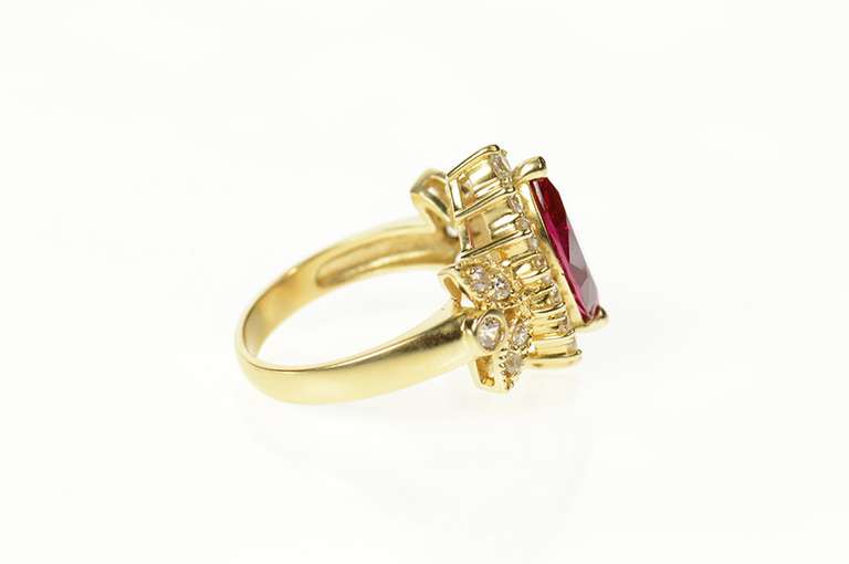 14K Yellow Gold Marquise Syn. Ruby Ornate Halo Statement Ring