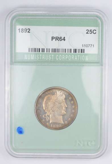 PF64 1892 Barber Quarter - Graded NTC