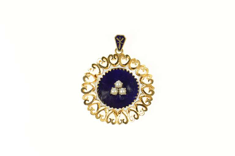 14K Yellow Gold Victorian Enamel Seed Pearl Clover Charm/Pendant