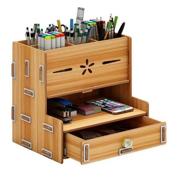 Wooden Drawer Storage Box Desk Organizer