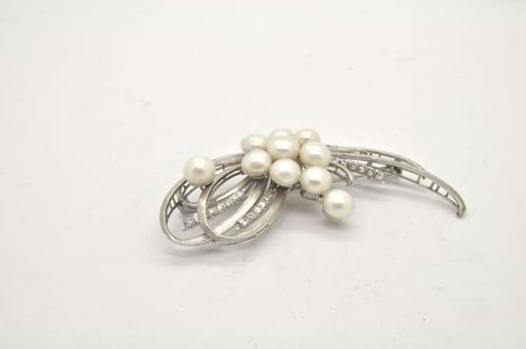 LADIES 18 KT ANTIQUE PEARL AND DIAMOND BROOCH