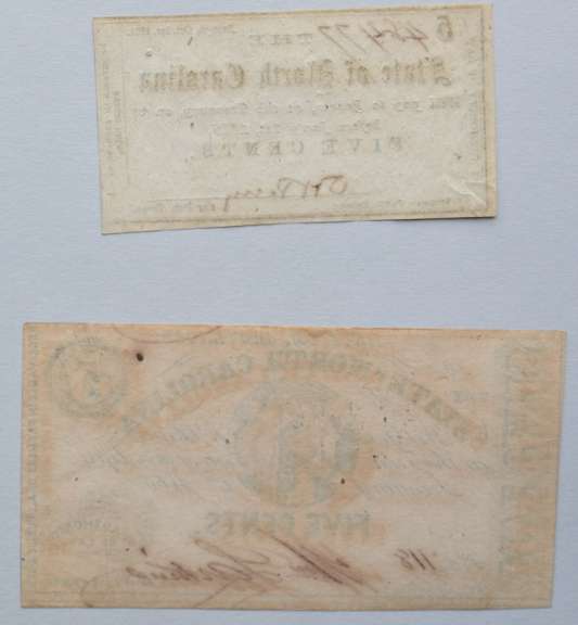 2 State of North Carolina 5 Cent Notes 1861 & 1863