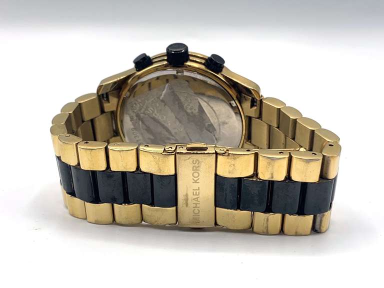 Michael Kors Runway Chronograph Black Dial Gold-Tone Watch