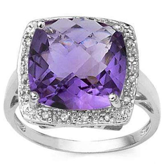 5.46 CT AMETHYST & DIAMOND STERLING SILVER RING