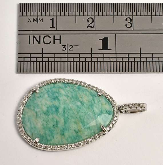 Vibrant Amazonite & Diamond Pendant in 14K WG