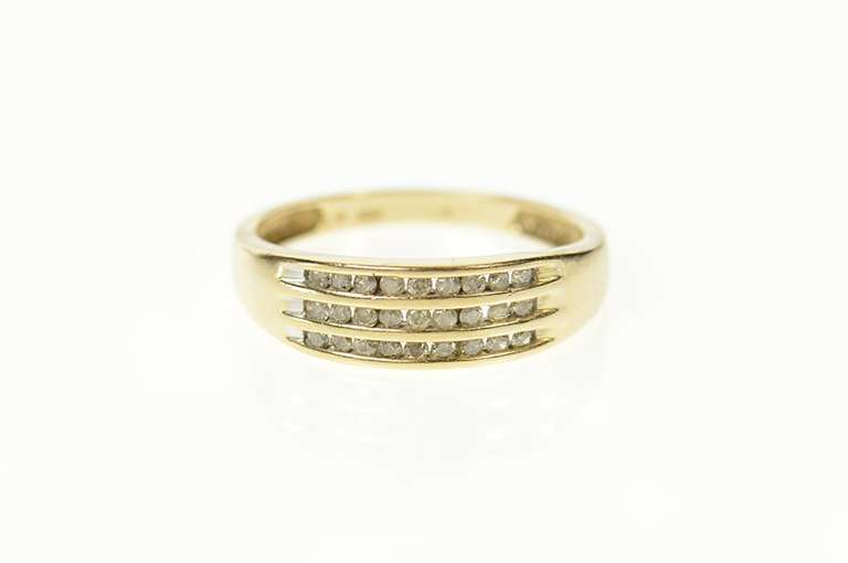 10K Yellow Gold Tiered Diamond Channel Statement Band Ring