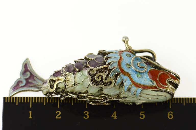 Sterling Silver 3D Ornate Articulated Fish Chinese Stylized Pendant