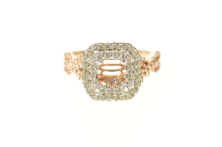 14K Rose Gold Ornate Halo Squared Engagement Setting Ring