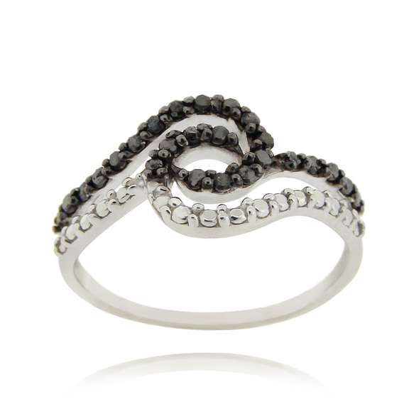 Sterling Silver Black Diamond Accent Swirl Ring