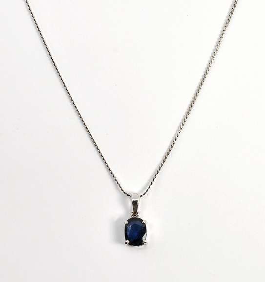 Elegant Sapphire Pendant on 18k WG Necklace
