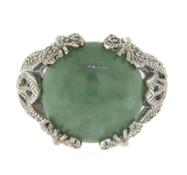 Judith Ripka Green Jade and White CZ Ring