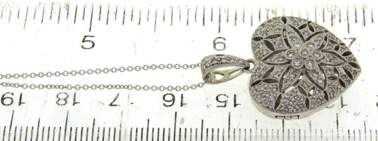 Charming White Gold Heart Locket Pendant on Chain