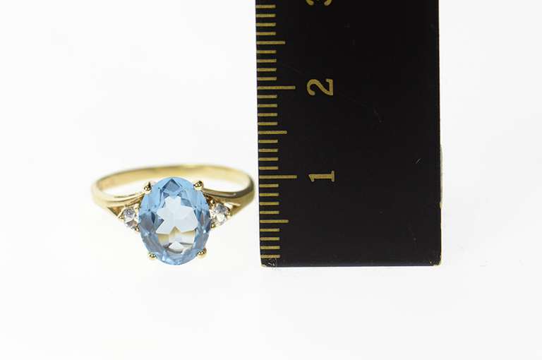 10K Yellow Gold Oval Blue Topaz Diamond Accent Statement Ring