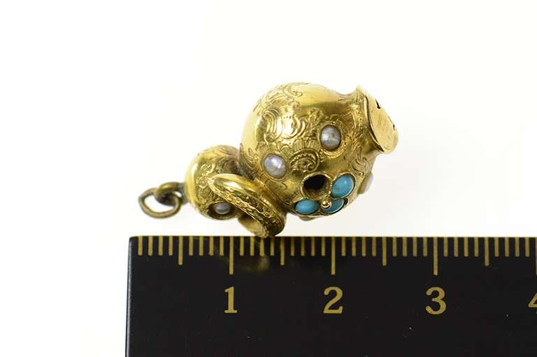 18K Yellow Gold Victorian Stylized Pearl Turquoise Urn Charm/Pendant
