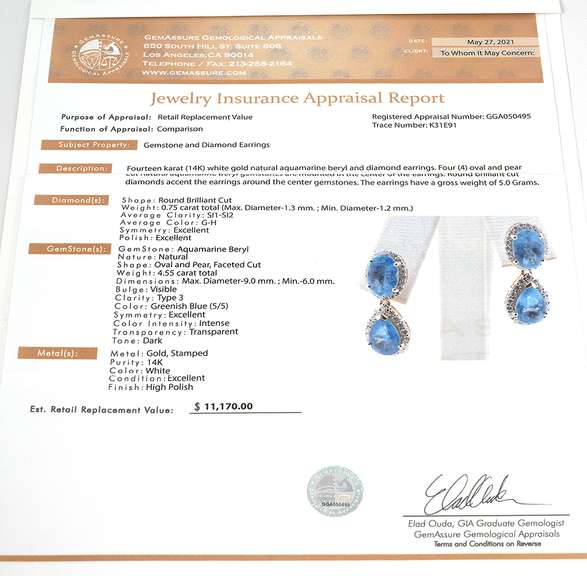 Striking Aquamarine & Diamond Earrings in 14KT Yellow Gold