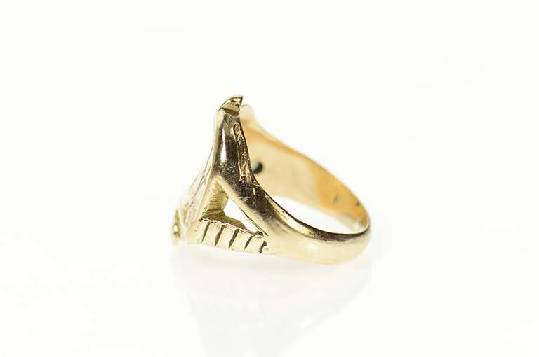 14K Yellow Gold AH Art Nouveau Etched Initial Diamond Ring