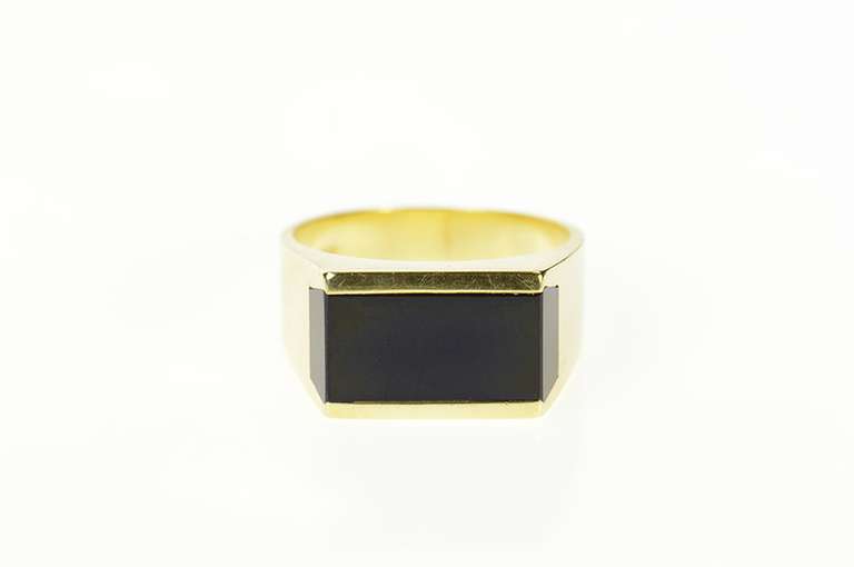 14K Yellow Gold Black Onyx Squared Inlay Retro Statement Ring