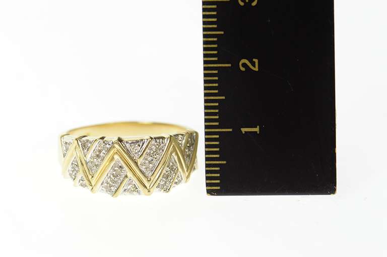 14K Yellow Gold Zig Zag Pave Diamond Statement Band Ring