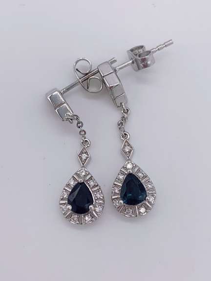 14kt Gold, Blue Sapphire, & Diamond Earrings