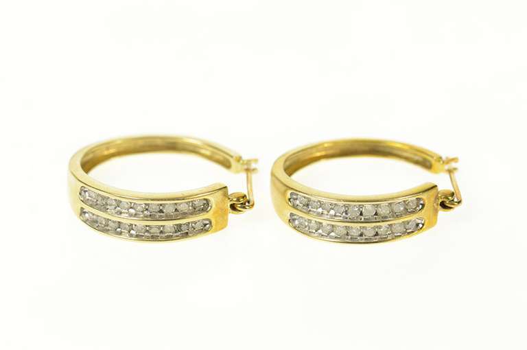 10K Yellow Gold Diamond Inset Classic Statement Hoop Earrings