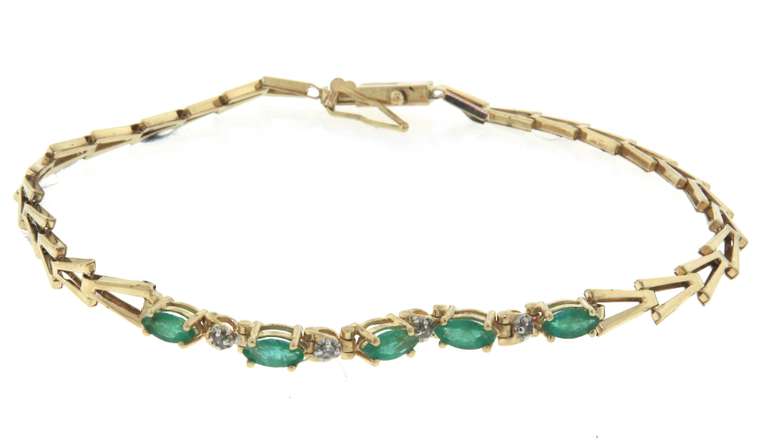Handsome Emerald and Diamond Yellow Gold Bracelet