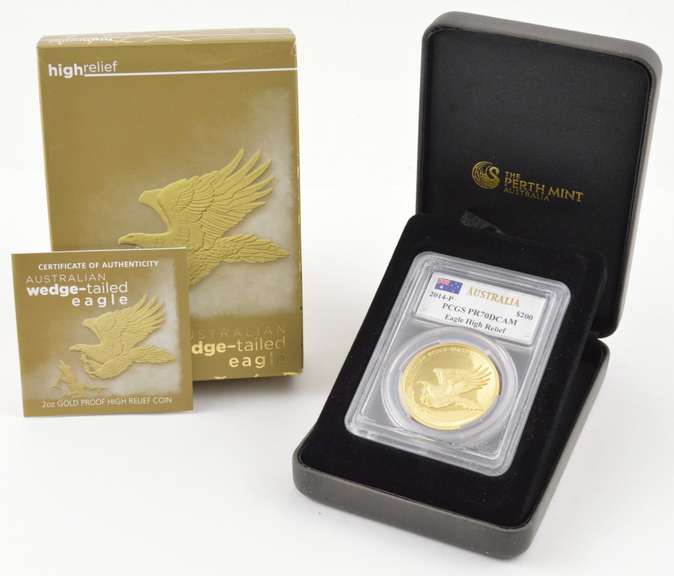2014 Australia 2 oz Gold Wedge Tailed Eagle PR70 PCGS $200 Mercanti