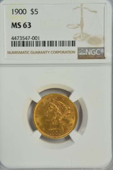 Extremely Choice BU 1900 $5 Liberty Gold Piece. NGC MS63