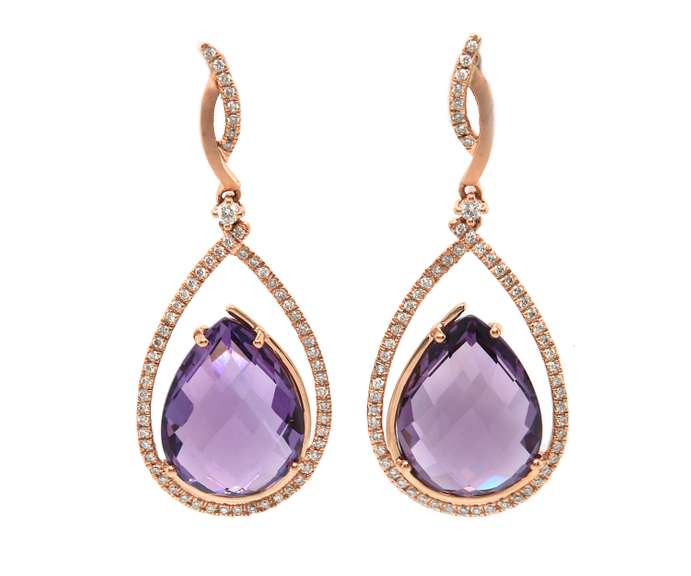 Gorgeous 14kt RG Amethyst & Diamond Satin Finish Earrings