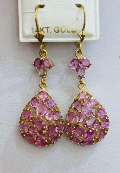 Pink Sapphire Earrings in 14kt Gold- 30.0 Carats!