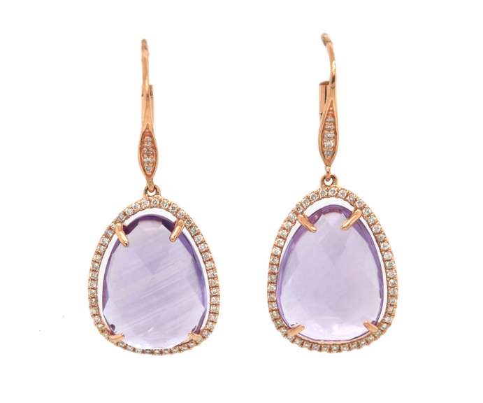 Fabulous 14kt YG Amethyst and Diamond Halo Dangle Earrings