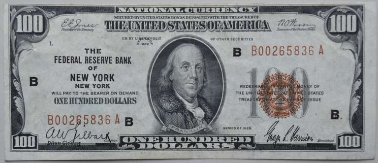 $ 100 New York 1929 Series National Currency Note