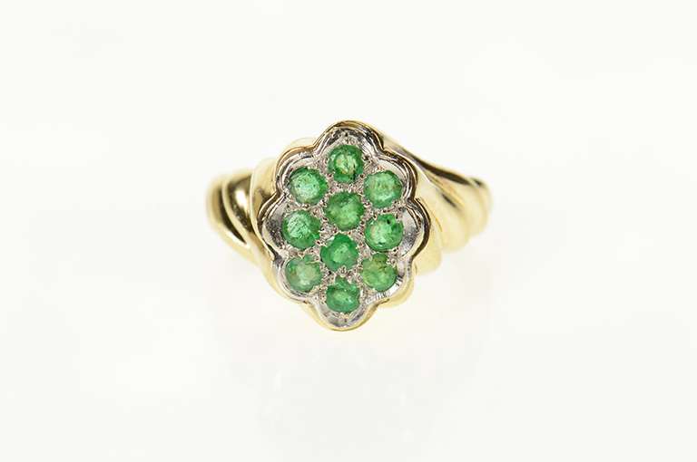 14K Yellow Gold 0.30 Ctw Emerald Retro Twist Statement Ring