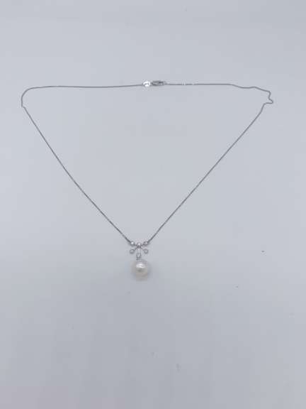 14kt White Gold, Diamond & Pearl Necklace