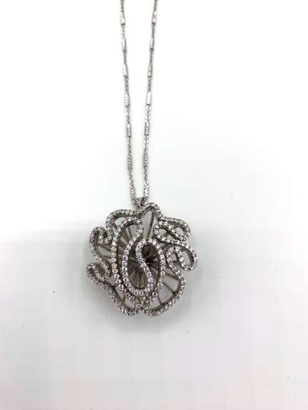 Unique Sterling Silver Pendant Necklace with White Gemstones