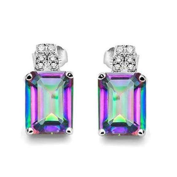 2 3/4 CARAT MYSTIC GEMSTONE & DIAMOND STERLING SILVER EARRINGS