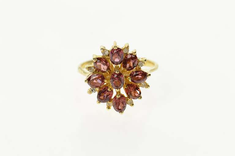 14K Yellow Gold Oval Garnet Diamond Statement Cocktail Ring