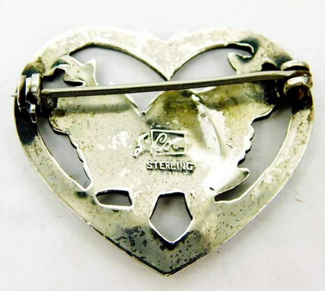 Vintage Coro Sterling Heart & Dove Pin