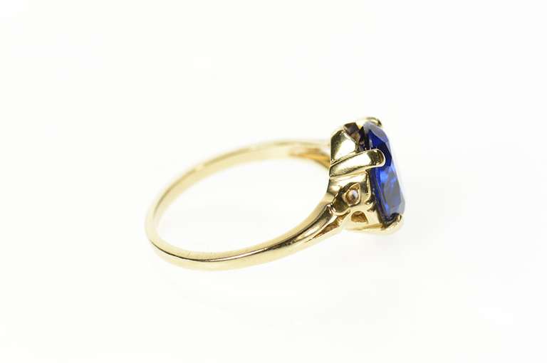 10K Yellow Gold 1940's Classic Syn. Sapphire Ornate Statement Ring