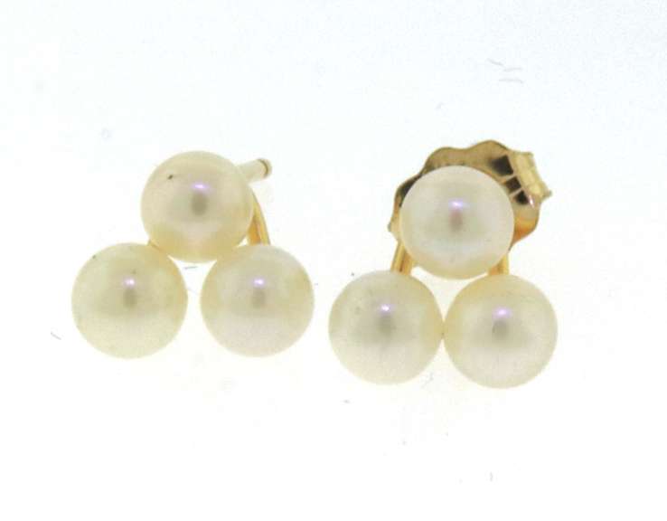 Nice Yellow Gold Triple Pearl Earrings