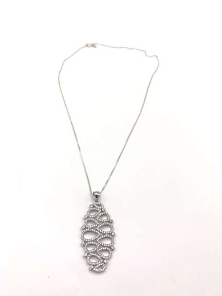 Overlapping & Interlocking Pendant Necklace with White Gemstones in Sterling Silver