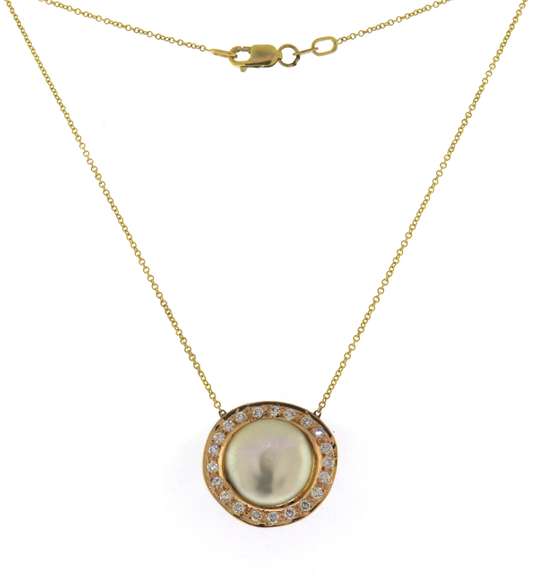 Powerful Mabe Pearl and Diamond Necklace