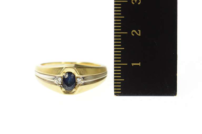 14K Yellow Gold Oval Sapphire Diamond Accent Men's Ring